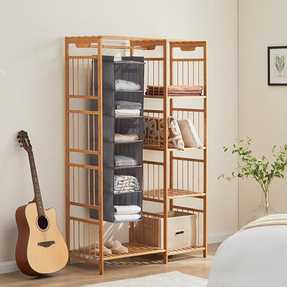 YOUDENOVA Hanging Closet Organizer and Storage, 6-Shelf Closet Hanging Storage Shelves, Grey