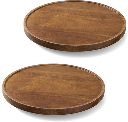 2 Pack 10“ Acacia Wood Lazy Susan Turntable Organizer for Cabinet - Round Wooden Lazy Susan Organization and Storage for Pantry Table Kitchen Countertop Cupboard Coffee Bar Farmhouse Decor