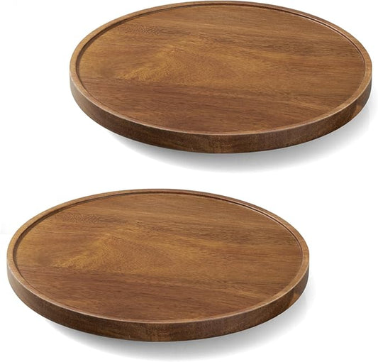 2 Pack 10“ Acacia Wood Lazy Susan Turntable Organizer for Cabinet - Round Wooden Lazy Susan Organization and Storage for Pantry Table Kitchen Countertop Cupboard Coffee Bar Farmhouse Decor