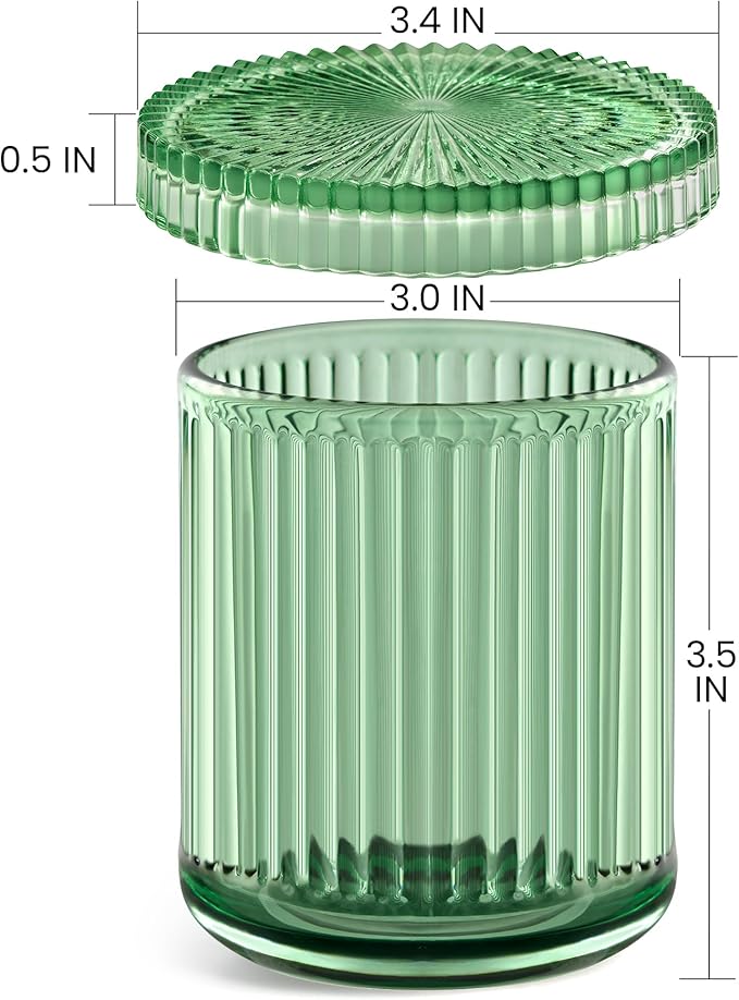 2 Pack Qtip Holder - Apothecary Jars with Lids, Bathroom Organizers and Storage Canister for Cotton Balls,Swabs,Floss Picks,Hair Ties,Clear Glass Vintage Bathroom Decor Jar Set (Green)