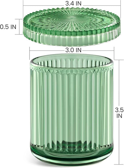 2 Pack Qtip Holder - Apothecary Jars with Lids, Bathroom Organizers and Storage Canister for Cotton Balls,Swabs,Floss Picks,Hair Ties,Clear Glass Vintage Bathroom Decor Jar Set (Green)