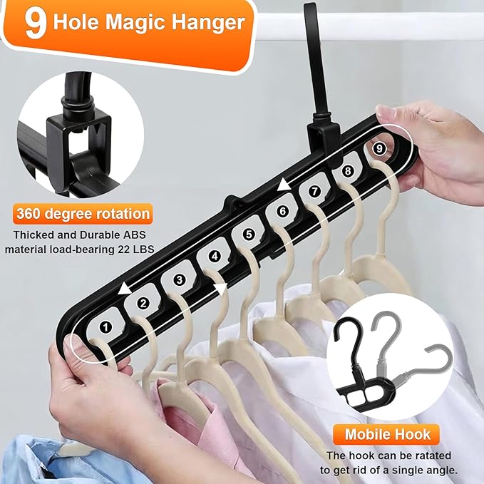 Magic Space Saving Hangers,7 Pack Multi-Functional Closet Organizers and Storage, 9-Hole Cascading Hanger, College Dorm Room Essentials for Guys, Heavy Duty Wardrobe Clothes Drying Rack for Shirts
