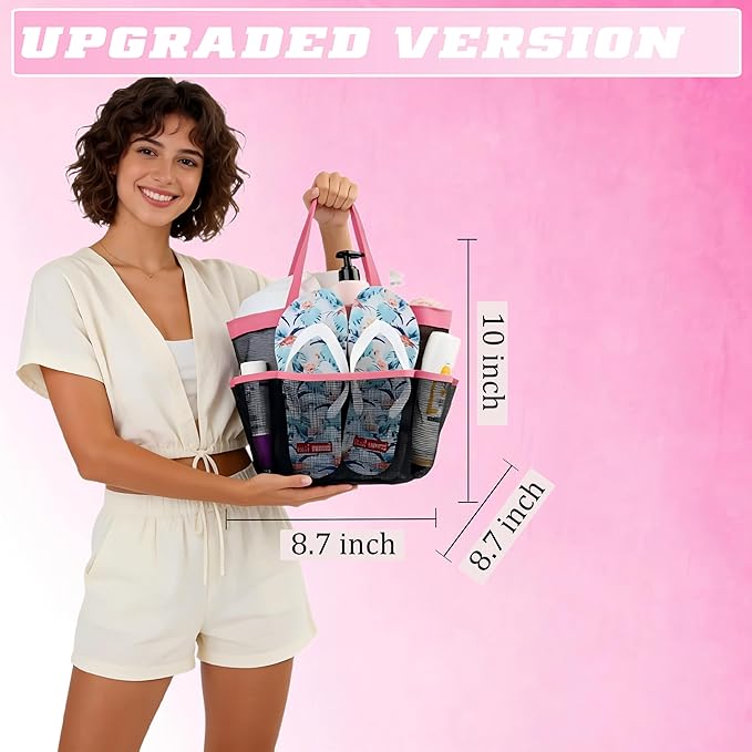Attmu Mesh Shower Caddy Portable for College Dorm Room Camping Essentials, Shower Caddy Dorm with 9-Pockets, Large Capacity Hanging Basket Bathroom Bag for Toiletry, Swimming, Gym, Camp, Beach