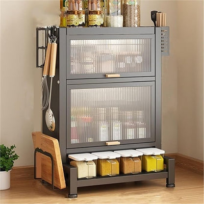 Home Furnishing Seasoning Bottle Storage Box Spice Rack Kitchen Countertop Storage Cabinet Pantry Sideboard Freestanding Counter Storage Organizer for Kitchen Living Room(Black,59cm)