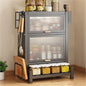 Home Furnishing Seasoning Bottle Storage Box Spice Rack Kitchen Countertop Storage Cabinet Pantry Sideboard Freestanding Counter Storage Organizer for Kitchen Living Room(Black,59cm)