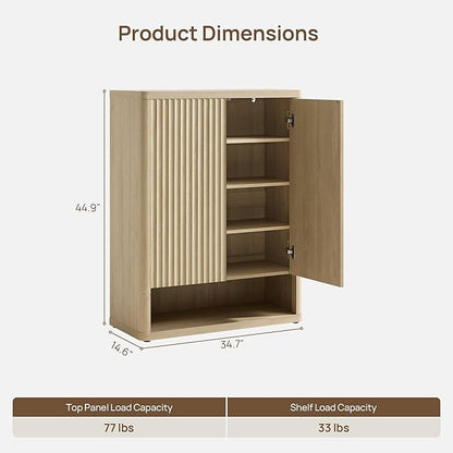 SICOTAS Shoe Cabinet 44 inch Tall Fluted Shoe Cabinet with Doors & 4 Shelves Wooden Large Hidden Shoe Storage Organizer Modern Free Standing 6-Tier Cabinet for Entryway Living Room Closet