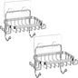 ODesign Soap Dish Holder SUS304 Stainless Steel with 6 Hooks Loofah Bath Sponge Towel Razor Holder for Bathroom Shower Kitchen Adhesive Wall Mounted No Drilling-Silver-2 Pack