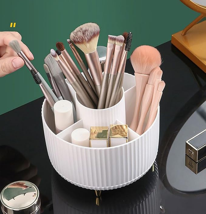 360 Degree Rotating Makeup Brush Holder Organizer Detachable Design 5 Slot Make up Brushes Cup for Cosmetics and Pencil Pen Organizer for Desk Makeup Organizer Skincare Storage for Vanity (White1)