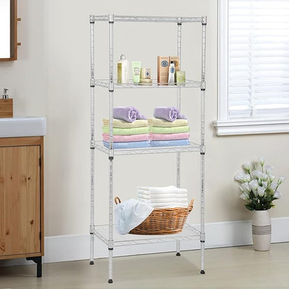 4-Tier Shelving Unit 44" H x 18L x 12D Storage Shelves with Wire Shelf Liners Adjustable Small Closet Shelves Metal Shelf Rack for Storage Kitchen Pantry Laundry, 600Lb Capacity, Chrome