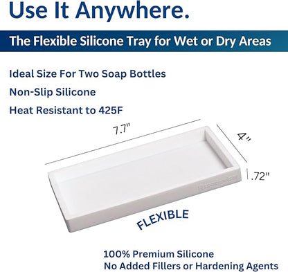 Spacewiser Countertop and Vanity Tray - 2 PC Small 7.7" Silicone Bathroom Trays, Kitchen Soap Tray, Dish Sponge Soap Holder Kitchen Sink Organizer Caddy, Bathroom Counter Trays for Lotion Dispenser