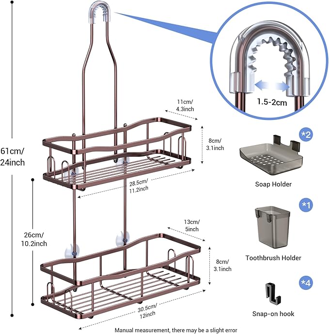 Aitatty Hanging Shower Caddy Bathroom Organizer: Rustproof Shower Shelf Racks Over Shower Head - No Drilling Inside Bath Shower Rack Shelves Over Showerhead for Shampoo with Soap Holder Bronze