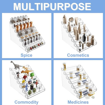 Tiered Spice Rack Acrylic, 7 Tier Clear Spice Rack Organizer for Cabinet, Vertical Spice Rack Shelf Durable Kitchen Seasoning Organizer for Countertop, Cabinet, Pantry, Kitchen Storage (7 Tier)