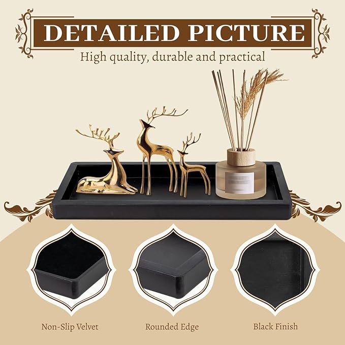 MAONAME Black Bathroom Vanity Tray, Rustic Long Narrow Tray, Rectangle Farmhouse Wood Trays, Countertop Organizer Trays for Candle, Perfume, 15.7" L x 6.8" W