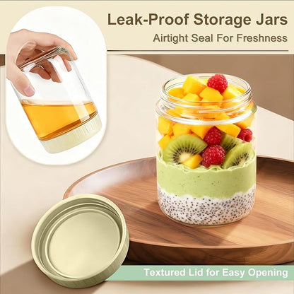 Overnight Oats Containers with Lids, 16oz Wide Mouth Mason Jars with Lids, 9 Pack Glass Jars with Airtight lid for Chia Pudding Yogurt Salad, Meal Prer Oatmeal Jars, Yellow
