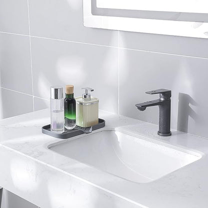 MicoYang Silicone Bathroom Soap Dishes with Drain Spout-Bathroom and Kitchen Sink Organizer,Sponge Holder,Dish Soap Tray,Perfect for Dispenser,Scrubber,Bottle,Cup on Sink or Counter-Grey 9.6"×5.3"