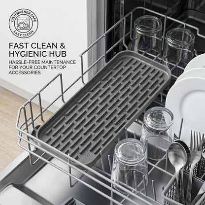 Silicone Organizer Tray, Soap and Sponge Holder for Kitchen Sink, Bathroom - Storage Tray for Dish Brush, Soap Dispenser, Dishwashing Accessories-(Gray 1 Pack, 12"x4.7")