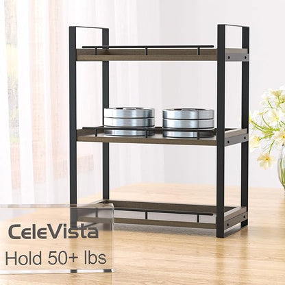 Bathroom Counter Organizer, 3 Tier Wood Countertop Shelf for Vanity, Skincare, Makeup, Kitchen Coffee and Sink Storage, with Durable Metal Bracket (Dark Brown)