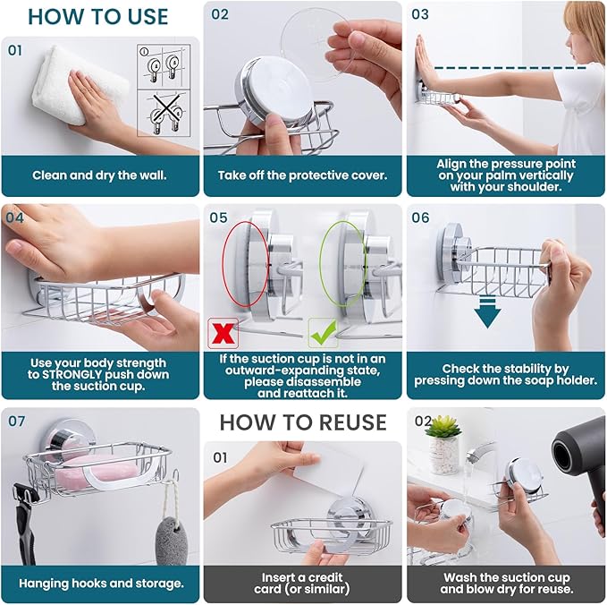 TAILI Soap Holder Soap Dish for Shower, Suction Cup Soap Holder for Shower Wall, Bathroom Accessories, Removable Strong Hold Soap Saver, Drill Free