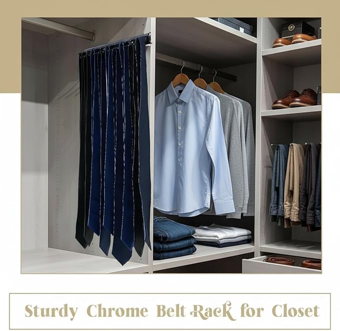 Blulu 1 Pcs 13.8'' Sliding Tie Rack Hanger for Closet, 25 Tie Pull Out Wall Mounted Extending Sturdy Metal Belt Organizer Holder for Men Belt Storage, Black