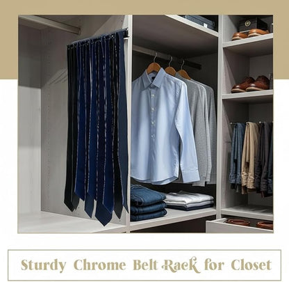 Blulu 1 Pcs 13.8'' Sliding Tie Rack Hanger for Closet, 25 Tie Pull Out Wall Mounted Extending Sturdy Metal Belt Organizer Holder for Men Belt Storage, Black