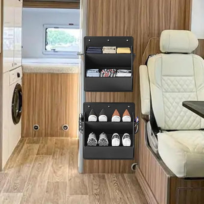 2 Pcs Rv Shoe Storage, Hanging Shoe Organizer with Sticky Adhesive Tape, Save Space Wall Mounted Shoes Rack with Large Deep Pockets for Camper, RV Accessories Organization (Gray)