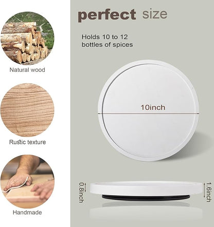 Wood Lazy Susan Organizer Kitchen Turntable for Cabinet Farmhouse Bathroom Decor Round Decorative Tray for Vanity, Counter, Sink, Coffee Table, 10 Inch, White