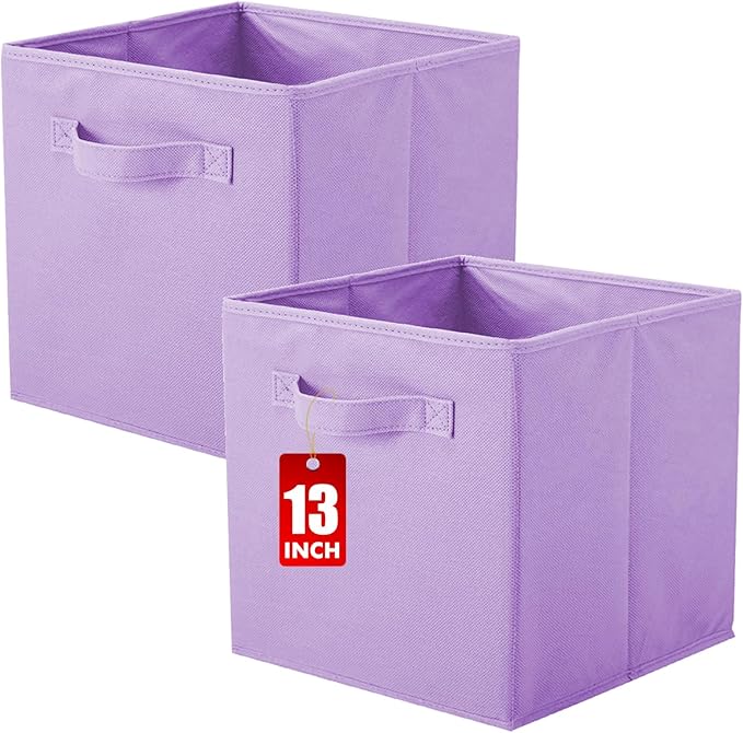 ShellKingdom Foldable Fabric Storage Cubes And Cloth Organizer Drawer For Closet And Toys, 13 X 13 X 13 INCH, 2 Pack (Lavender)