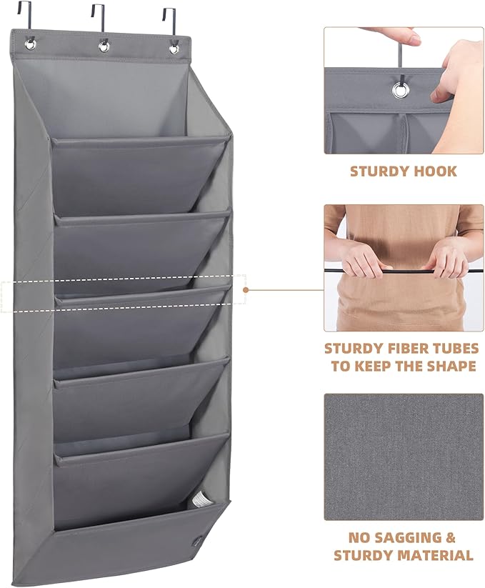 STORAGE MANIAC 2 Pack Over Door Shoe Organizers 6-Tier Large Pockets Hanging Organizers Shoes Rack Doors Closet Shoe Organizer Wall, Dorm & Narrow Doors Storage Shoe Holder Over Door Organizer Grey