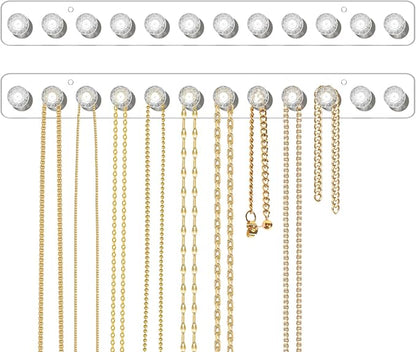 Necklace Holder,Acrylic Necklace Organizer,Wall Mounted Jewelry Organizer With 12 Hooks for Bracelets, Chains,Keys - (2 Pack,Clear)