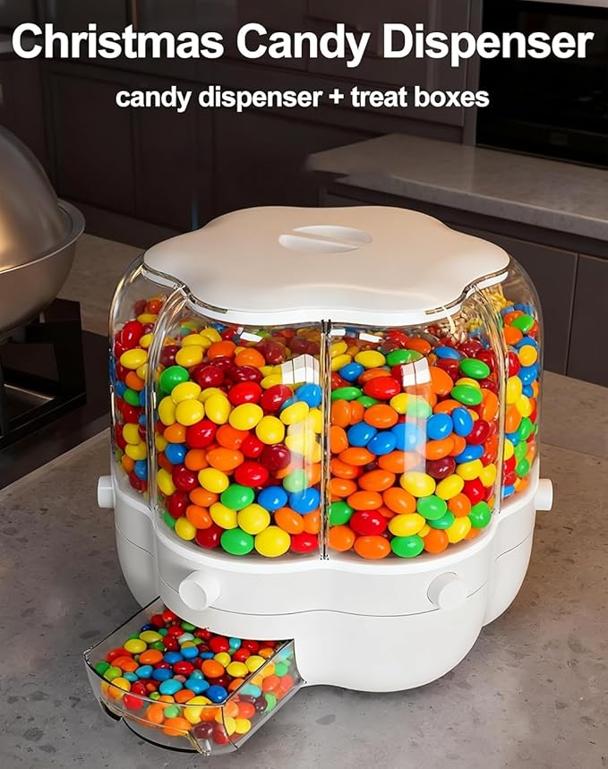 Rotating Candy Dispenser, Candy Dispenser 360° Rotating with 6 Compartments, Christmas Countertop, Large Capacity Grain Storage Container, for Rice, Cereals, Snack, Candies (Large,GREEN)
