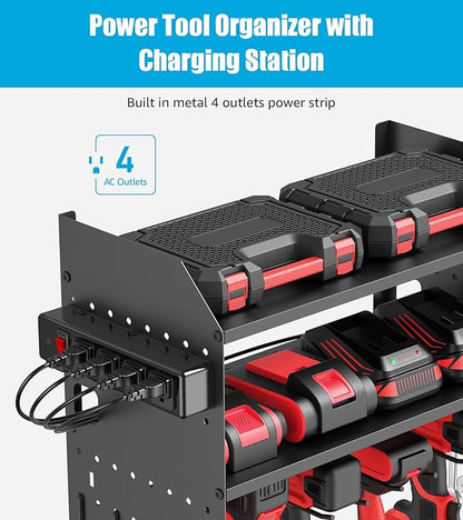 CCCEI Modular Power Tools Organizer Charging Station, Drills and Battery Storage Wall Mount, Garage Shop Organization, Anniversary, Birthday, Gifts for Men, Father, Black, 1 Pack.