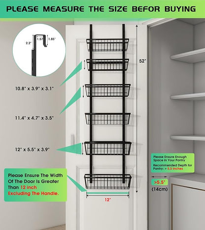 Mefirt 12 Inch Wide Narrow Over The Door Pantry Organizer, Pantry Organization and Storage, Black Metal Hanging Deep Basket Wall Spice Rack Seasoning Shelves, Home & Kitchen Essentials, Apartment
