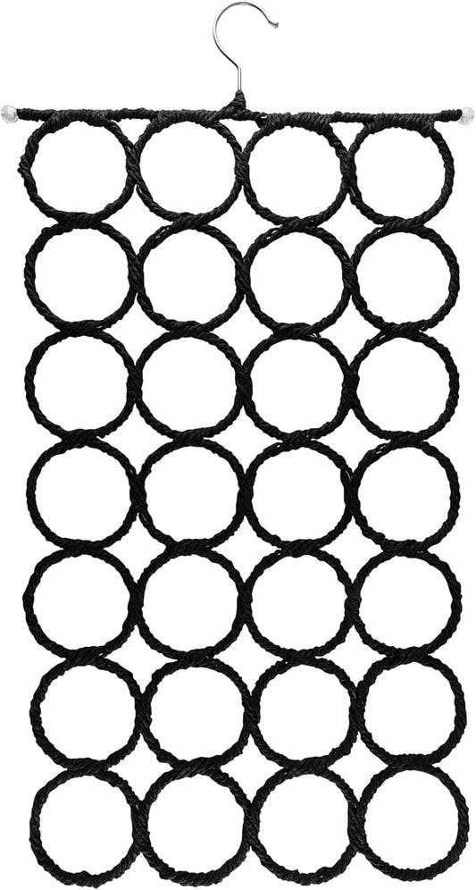 Super Z Outlet Foldable 28 Ring Hole Slots Space Saving Clothing Closet Hanger Scarf, Ties, Belts, Socks Organizer for Home Bedroom, Bathroom, Living Room (Black)