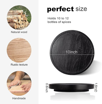 Wood Lazy Susan Organizer Kitchen Turntable for Cabinet Farmhouse Bathroom Decor Round Decorative Tray for Vanity, Counter, Sink, Coffee Table, 10 Inch, Black