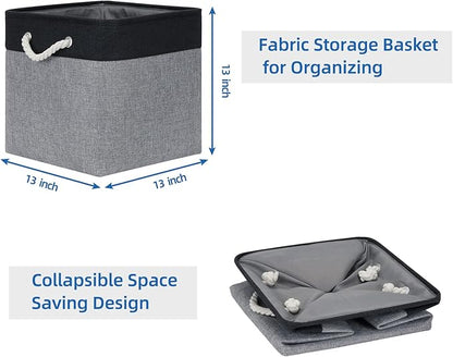 Temary Baskets 4 Pack Fabric Storage Cube Storage Baskets 13x13x13 Storage Cube Bins for Shelves with Handles, Basket for Organizing (Black&Gray)