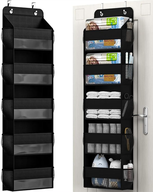 Over The Door Storage Organizer, RV Bathroom Organizer, Over The Door Organizer Camper Storage and Organization, 5 Shelf Hanging Over Door Organizer for Camper, Bathroom, Bedroom, Closet-Black