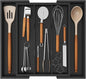 Lifewit Utensil Organizer for Kitchen Drawer, Expandable Cooking Utensil Tray, Cutlery Silverware Flatware Holder, Wood Adjustable Spatula Tools Storage Divider, 13-22x15/ 33-56x38cm, Black