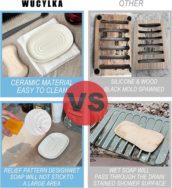 Ceramic Marble Pattern Soap Dish, Textured Raised Soap Saver Tray for Shower Bathroom Kitchen Sink Vanity, Easy to Clean Multi-Use Holder for Bar Soap Jewelry Rings Keys, Green (1 Pack)