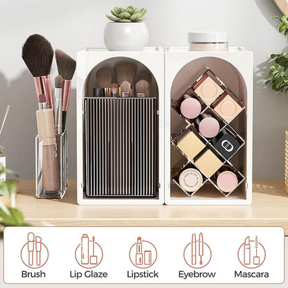INVSSENE Stackable Makeup Organizer Countertop, Storage Perfume Skincare Cosmetic Lipstick Face Mask Makeup Brush Palettes, Ideal for Vanity Bathroom Counter