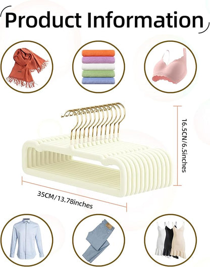 HGYZE Velvet Pants Hangers 20 Pack, 360° Swivel Gold Hook, Non Slip Felt Hanger for Spaghetti Strap Dresses Slack Jean, Short Neck Pant Bar for Closet, Cute Flocked Trouser for Adult Teen