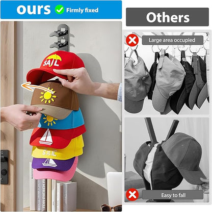 2 Pack Hat Hook Organizer for Baseball Caps, Hat Hanger Holder for 20 Caps, Wall Hat Rack with Strong Adhesive, Multilayer Cap Storage Hooks for Closet Door and Bedroom (Style B-Black)