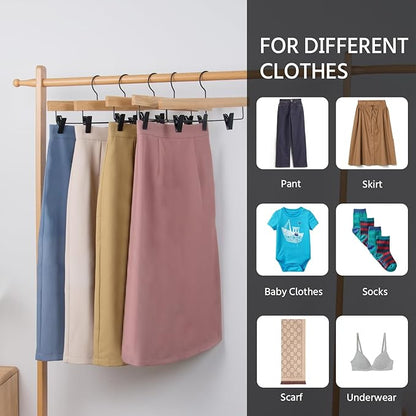 Nature Smile Deluxe Wooden Pants Hangers,Solid Rubber Wood Jeans Skirt Hanger with Blacak Hook Pack of 20(Natural Varnished)