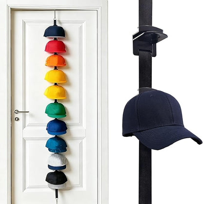 Over-the-Door Hat Rack Organizer with Clips,Hat Holder for Door,Hat Organizer for Baseball Caps,Adjustable No-Drill Anti-Drop Hat Storage with Display Hooks for Bedroom, Dorm or Doors
