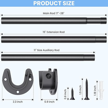 Closet Rods for Hanging Clothes, 17 to 84 Inch Stepless Adjustable Closet Rod, 1.3 Inch Diameter Metal Heavy Duty Closet Hanging Rod for Closet Wardrobes Laundry RV, Black