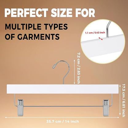 Quality Hangers Wooden Pants Hangers - 20-Pack Swivel Hook Cloth Hanger Set - Lotus Wood Skirt, Pant, Shorts and Slack Hangers with Adjustable Clip – White Clothing Hanger (White, 20)