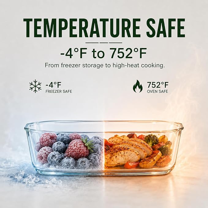 5 Pack 36oz Borosilicate Glass Food Storage Containers Set with Lids, Freezer Meal Prep Containers, Airtight Bento Lunch Container Set, Oven, Freezer and Dishwasher Safe, BPA Free, Kitchen Storage Set