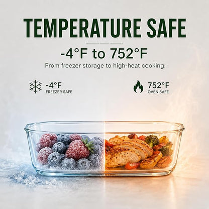 5 Pack 36oz Borosilicate Glass Food Storage Containers Set with Lids, Freezer Meal Prep Containers, Airtight Bento Lunch Container Set, Oven, Freezer and Dishwasher Safe, BPA Free, Kitchen Storage Set
