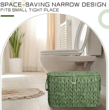 Kathfly Sage Green Toilet Paper Storage Basket with Lid Wicker Woven Bathroom Basket Toilet Paper Holder Holds up to 6 Mega Rolls Woven Organizer for Home Bathroom Kitchen Offices