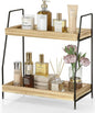 2 Tier Bathroom Countertop Organizer, Unique Slotted Edge Bathroom Organizers and Storage, Wood Counter Shelf for Storage, Countertop Organizer for Bathroom, Coffee, Kitchen