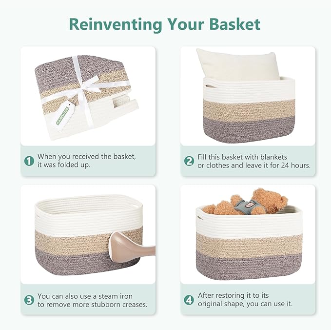 ECDYQXVU Cotton Rope Storage Basket, 15x10x9 Inches, Woven Basket for Shelves, Clothes, Towels, Books, and Laundry, Black/ White (3 Pack)